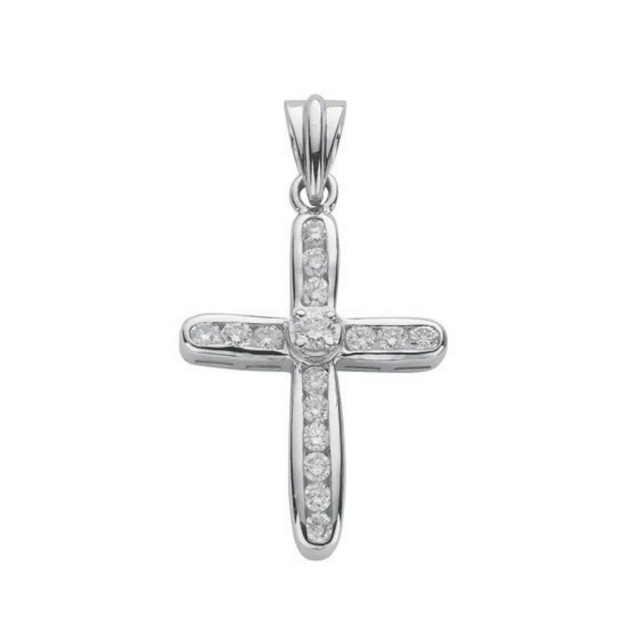 Diamond Cross Pendant Necklace 0.50ct H-SI in 18K White Gold - My Jewel World