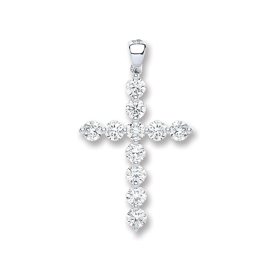 Diamond Cross Pendant Necklace 0.70ct H-SI in 18K White Gold - My Jewel World