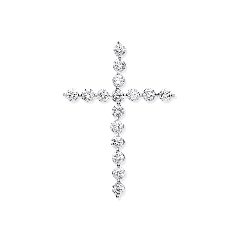 Diamond Cross Pendant Necklace 0.75ct H-SI in 18K White Gold - My Jewel World