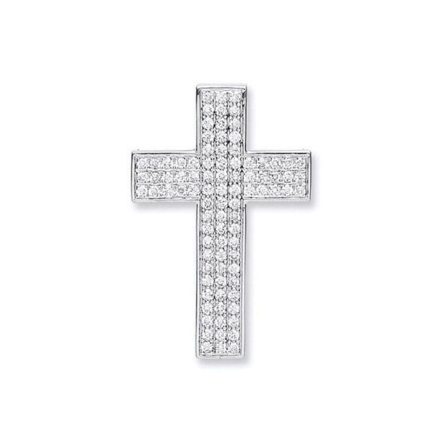 Diamond Cross Pendant Necklace 0.80ct H-VS in 18K White Gold - My Jewel World