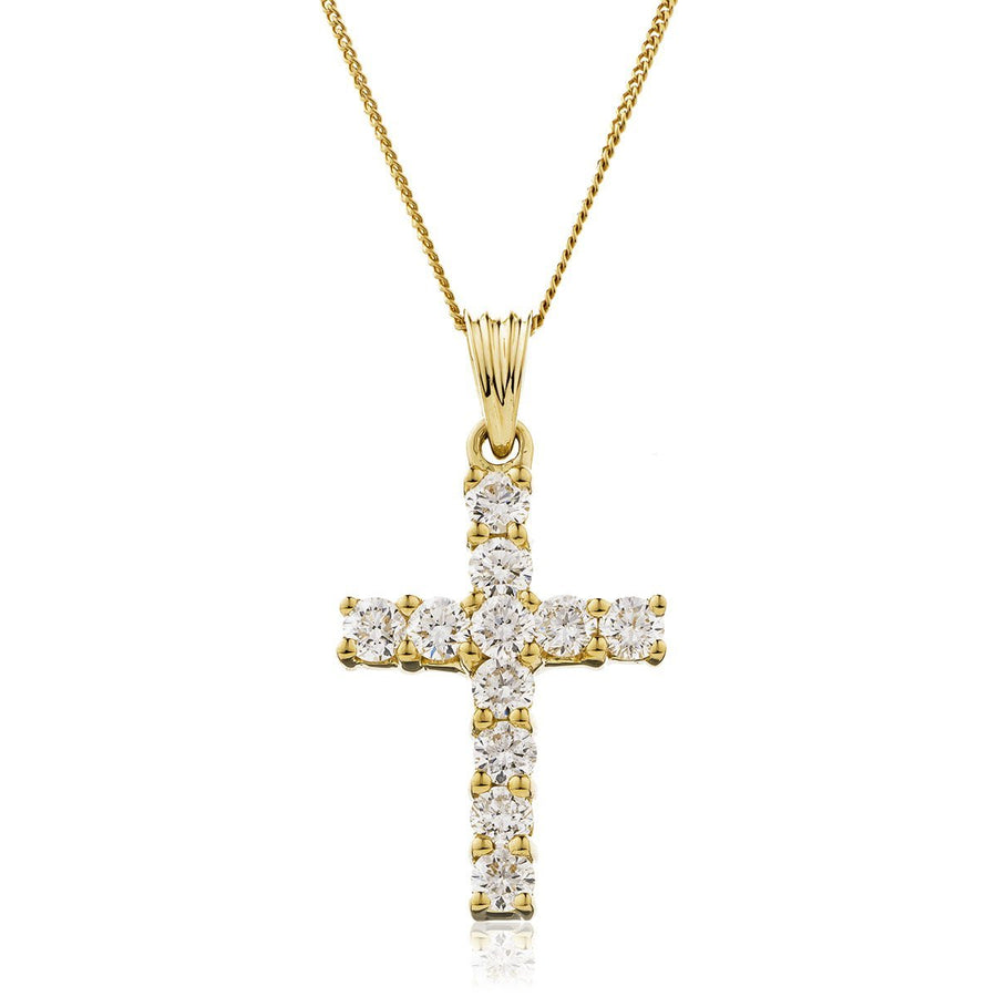 Diamond Cross Pendant Necklace 1.00ct F VS Quality in 18k Yellow Gold - My Jewel World