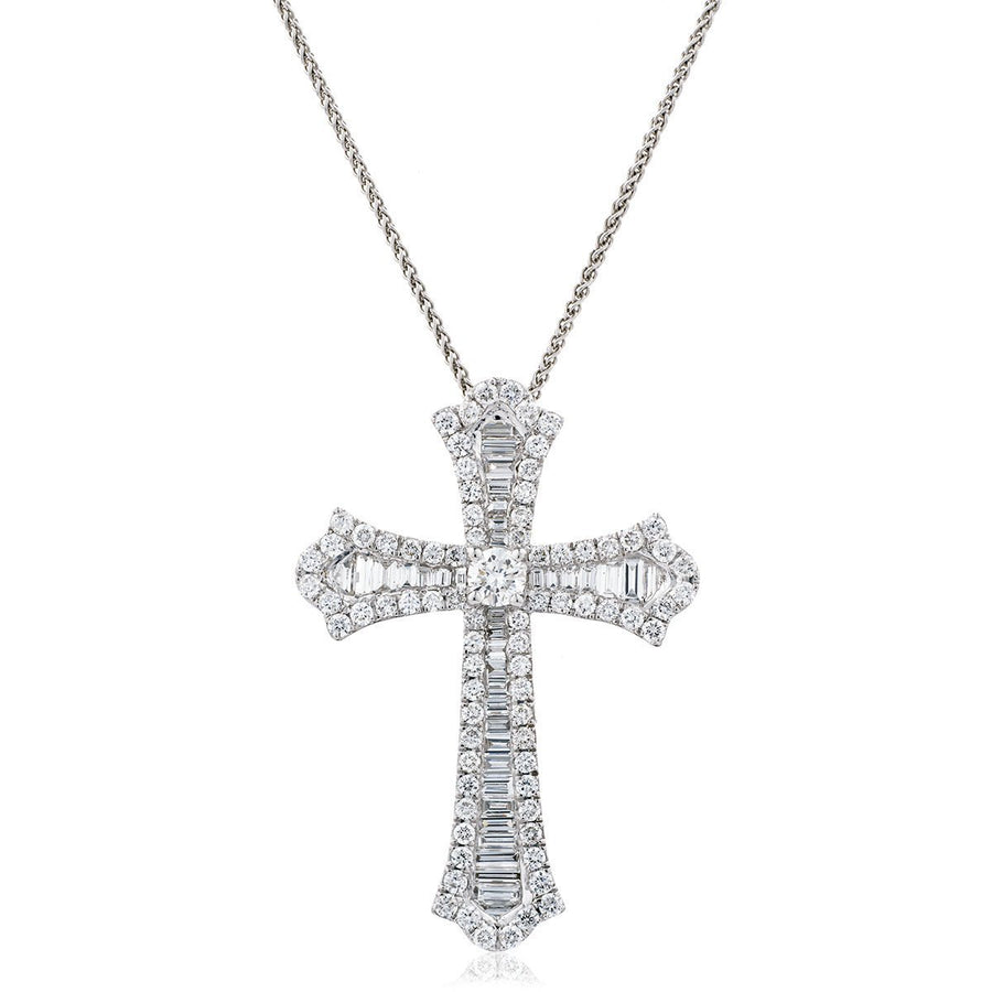 Diamond Cross Pendant Necklace 1.00ct G SI Quality in 18k White Gold - My Jewel World