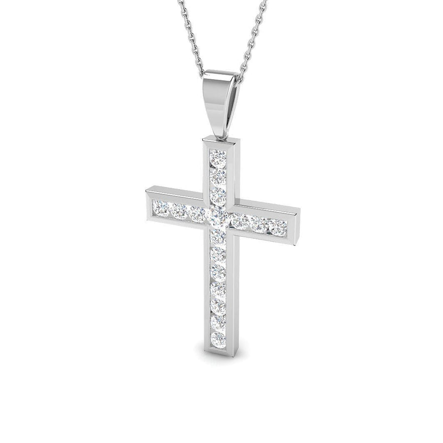 Diamond Cross Pendant Necklace 1.00ct G SI Quality in 18k White Gold - My Jewel World