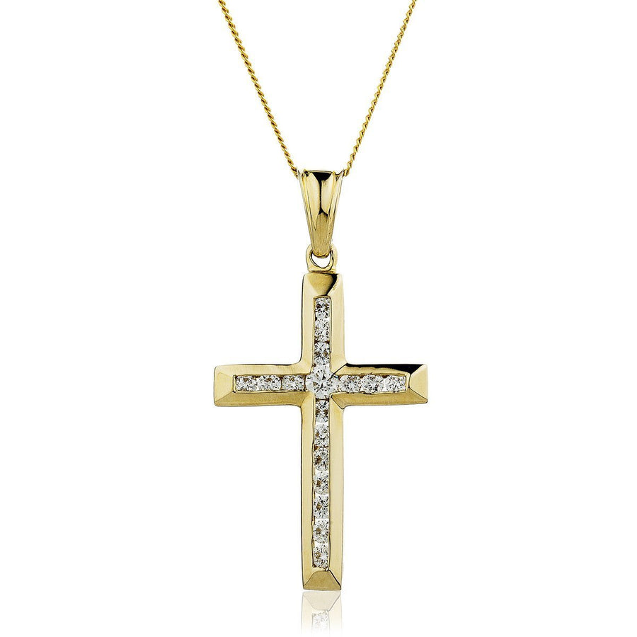 Diamond Cross Pendant Necklace 1.00ct G SI Quality in 18k Yellow Gold - My Jewel World