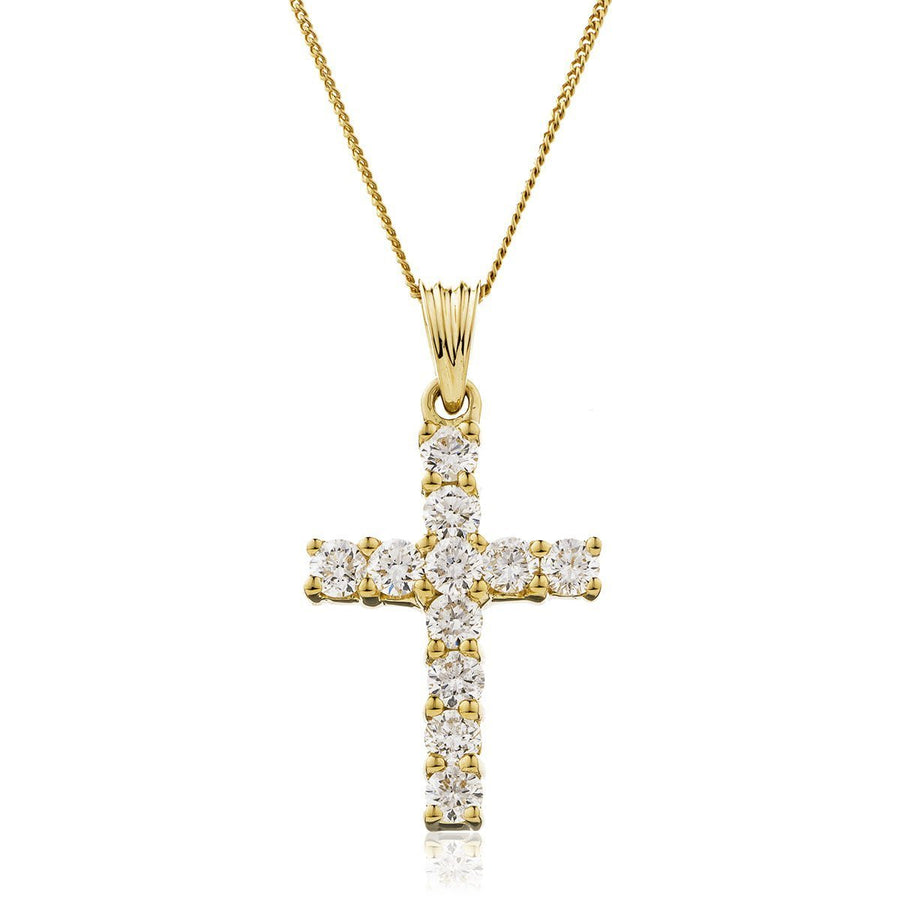 Diamond Cross Pendant Necklace 1.00ct G SI Quality in 18k Yellow Gold - My Jewel World