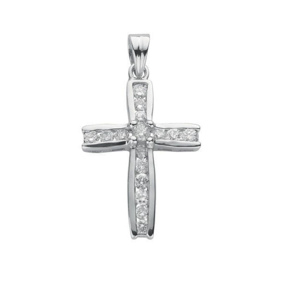 Diamond Cross Pendant Necklace 1.00ct H-SI in 18K White Gold - My Jewel World