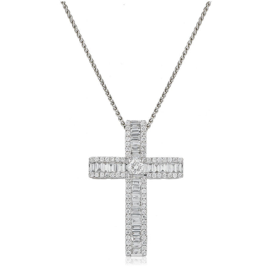 Diamond Cross Pendant Necklace 1.10ct F VS Quality in 18k White Gold - My Jewel World