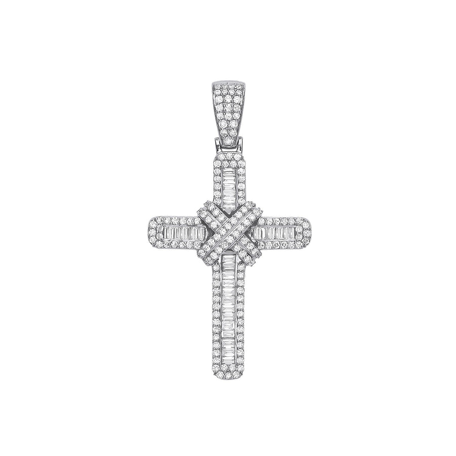 Diamond Cross Pendant Necklace 1.22ct H-SI in 18K White Gold - My Jewel World