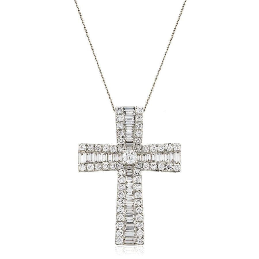 Diamond Cross Pendant Necklace 1.25ct F VS Quality in 18k White Gold - My Jewel World