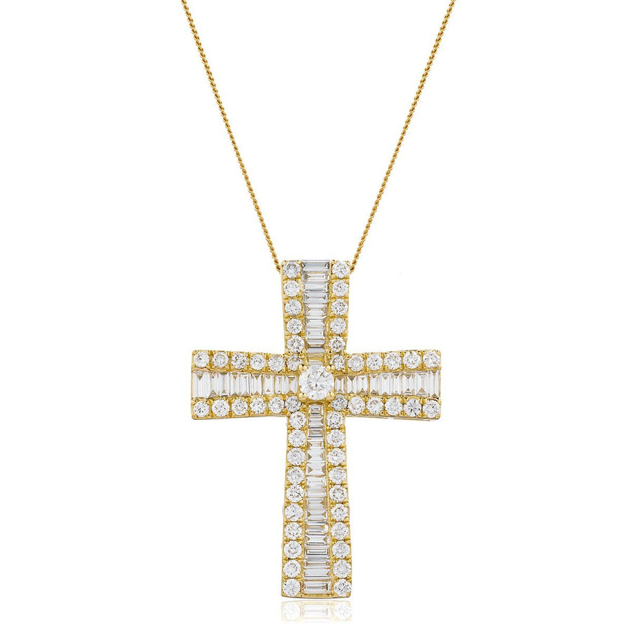 Diamond Cross Pendant Necklace 1.25ct F VS Quality in 18k Yellow Gold - My Jewel World