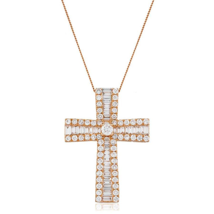 Diamond Cross Pendant Necklace 1.25ct G SI Quality in 18k Rose Gold - My Jewel World