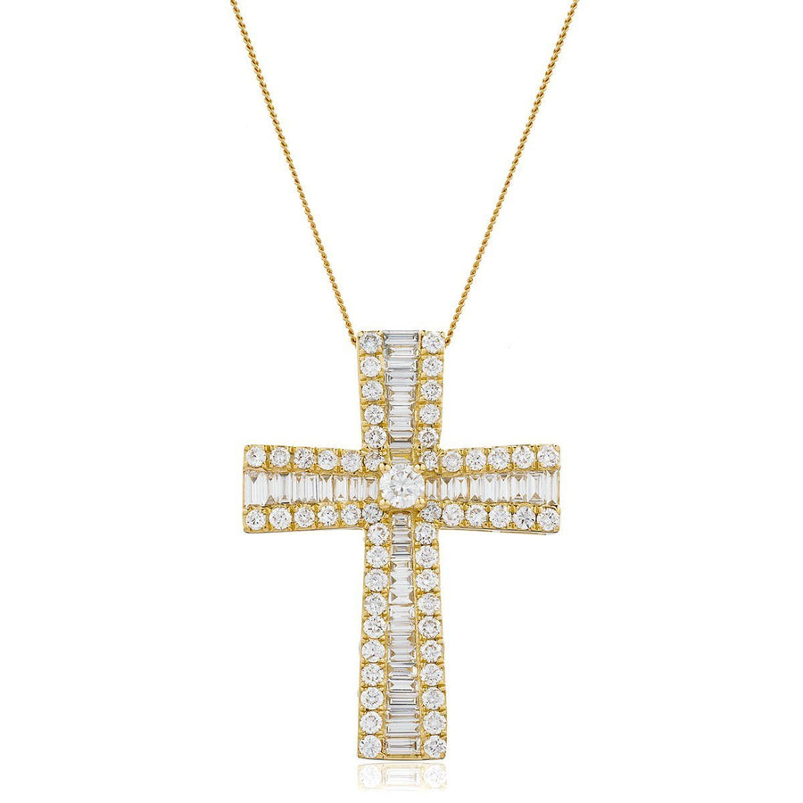 Diamond Cross Pendant Necklace 1.25ct G SI Quality in 18k Yellow Gold - My Jewel World