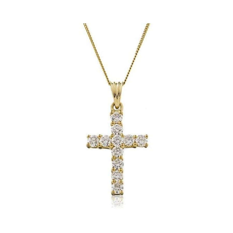 Diamond Cross Pendant Necklace 1.50ct G SI Quality in 18k Yellow Gold - My Jewel World