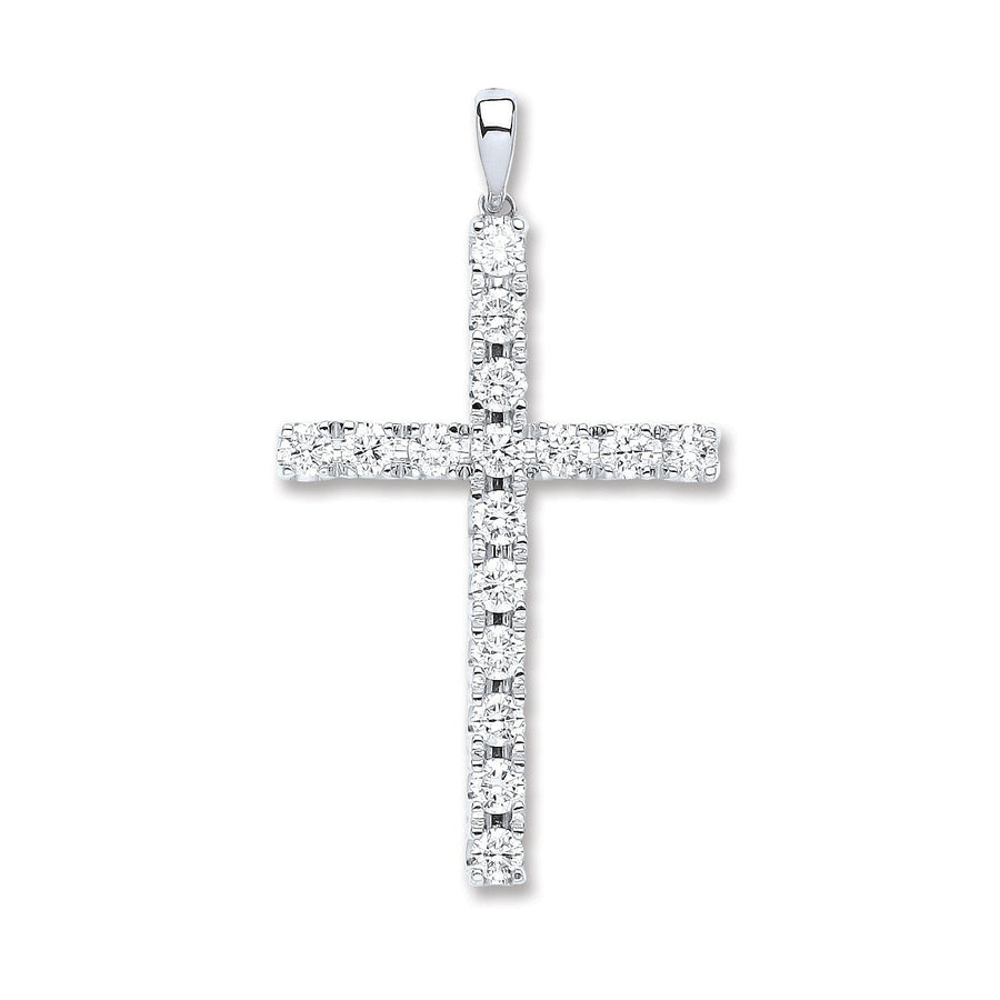 Diamond Cross Pendant Necklace 1.70ct H-SI in 18K White Gold - My Jewel World