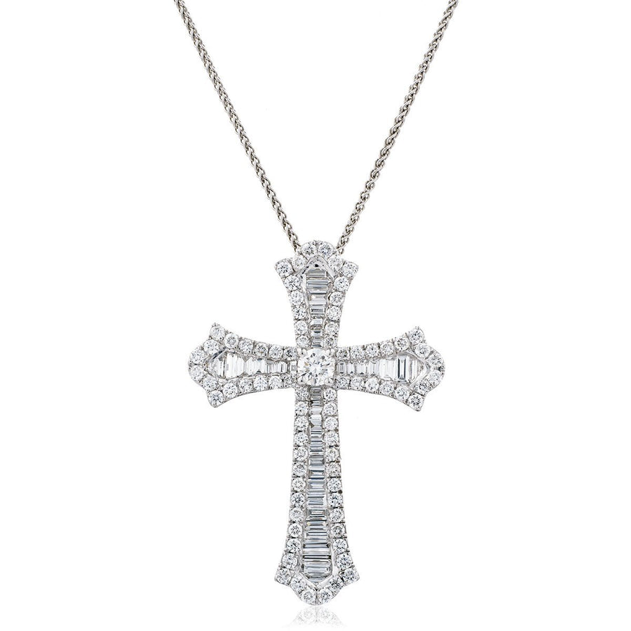 Diamond Cross Pendant Necklace 2.00ct F VS Quality in 18k White Gold - My Jewel World