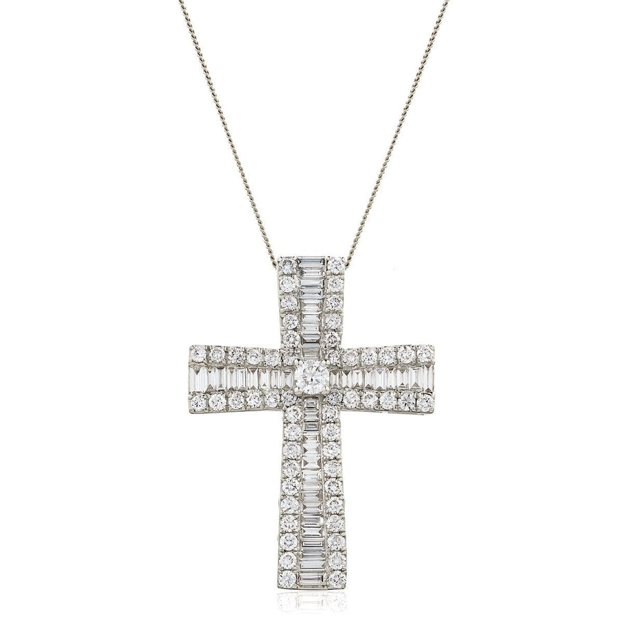 Diamond Cross Pendant Necklace 2.30ct G SI Quality in 18k White Gold - My Jewel World