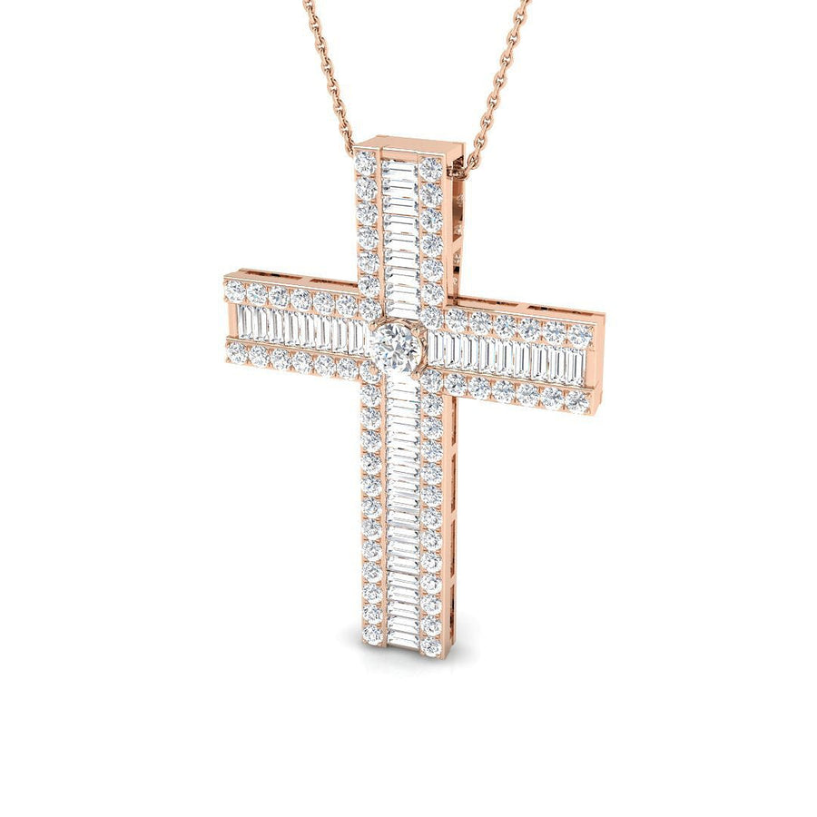 Diamond Cross Pendant Necklace 3.00ct F VS Quality in 18k Rose Gold - My Jewel World