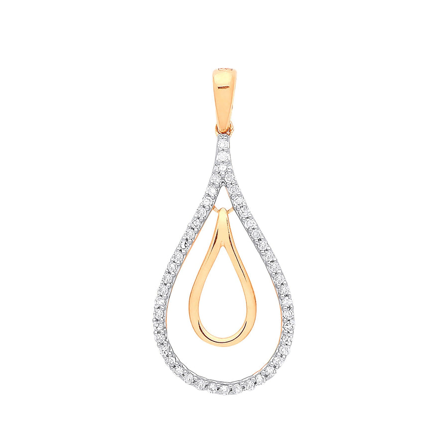 Diamond Double Tear Drop Pendant Necklace 0.13ct H-SI in 9K Yellow Gold - My Jewel World