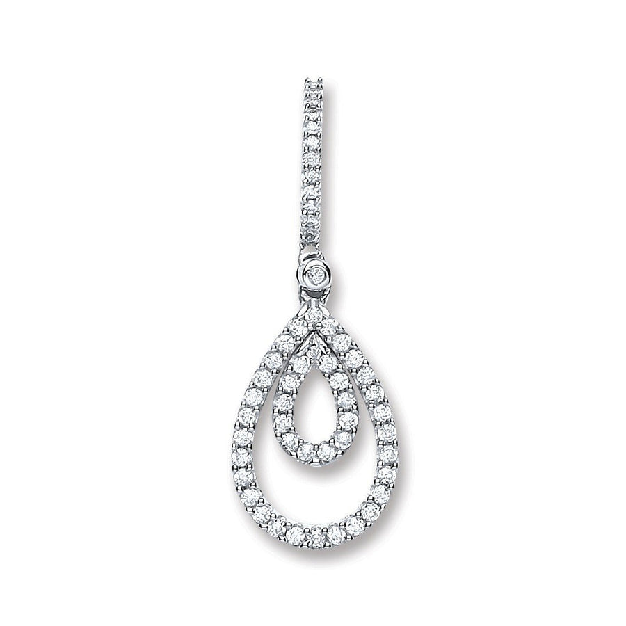 Diamond Double Tear Drop Pendant Necklace 0.30ct H-SI in 9K White Gold - My Jewel World