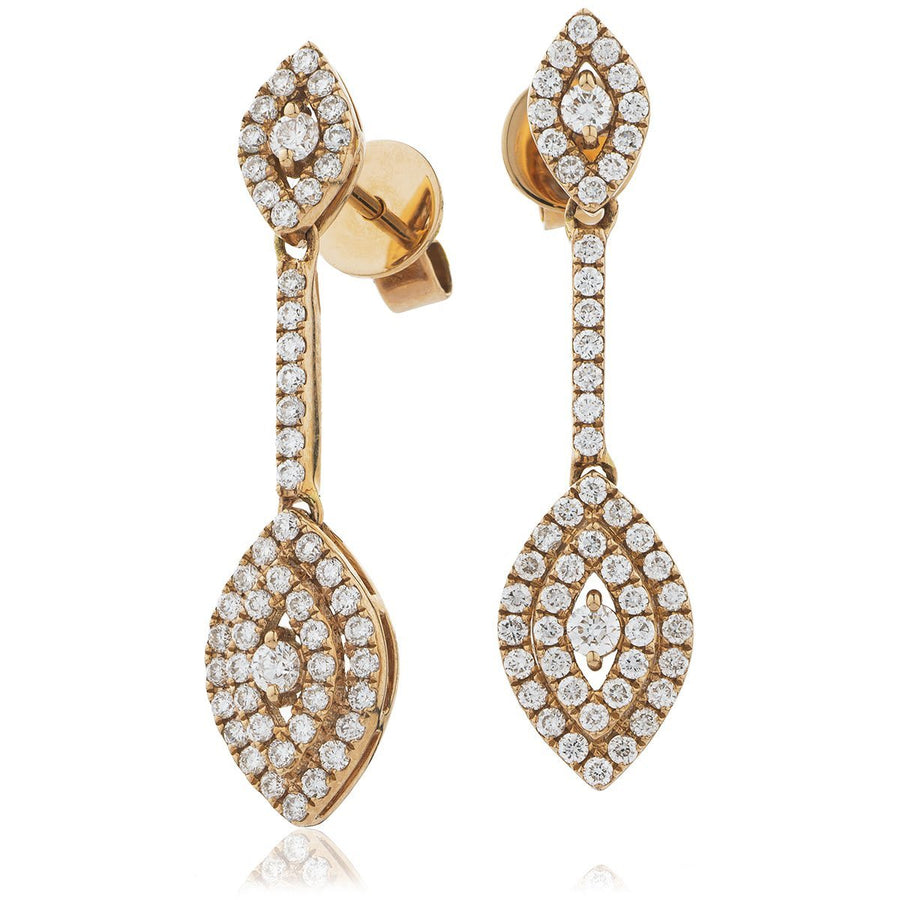 Diamond Drop Earrings 0.80ct F VS Quality in 18k Rose Gold - My Jewel World