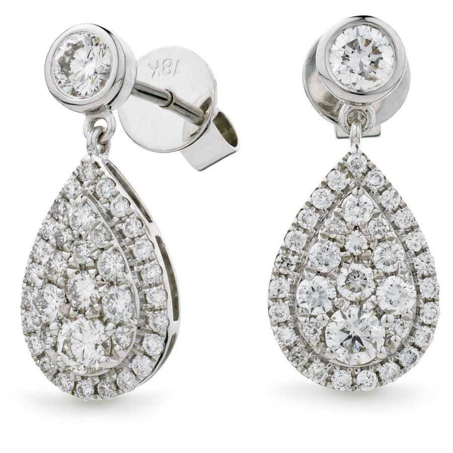 Diamond Drop Earrings 1.00ct F VS Quality in 18k White Gold - My Jewel World