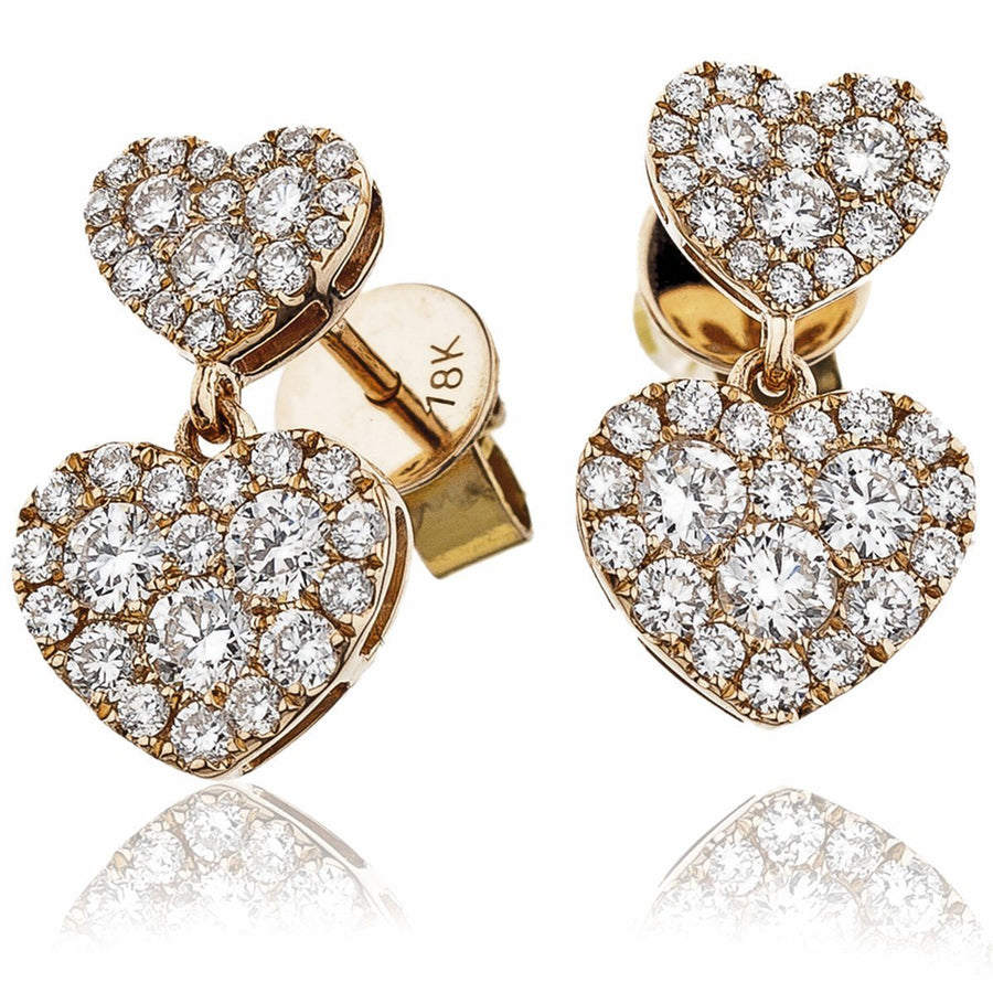 Diamond Drop Earrings 1.05ct F VS Quality in 18k Rose Gold - My Jewel World