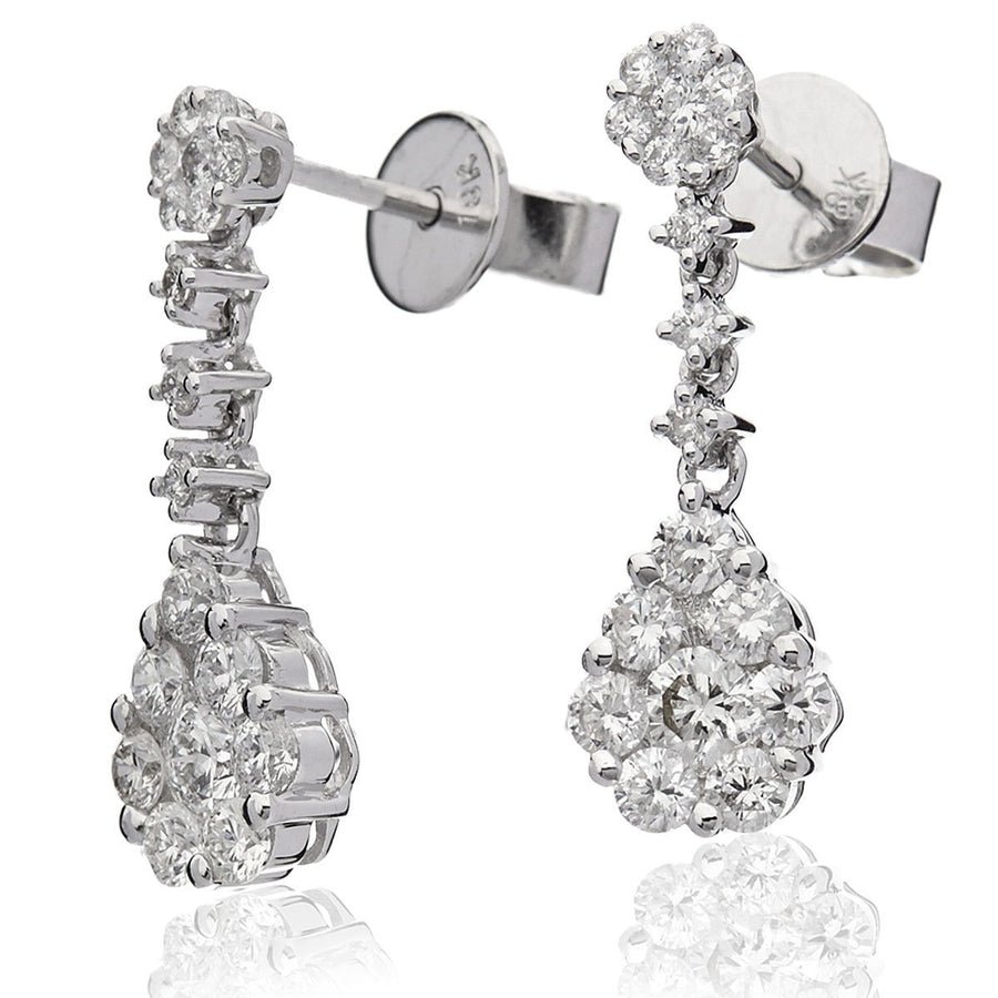 Diamond Drop Earrings 1.10ct F VS Quality in 18k White Gold - My Jewel World
