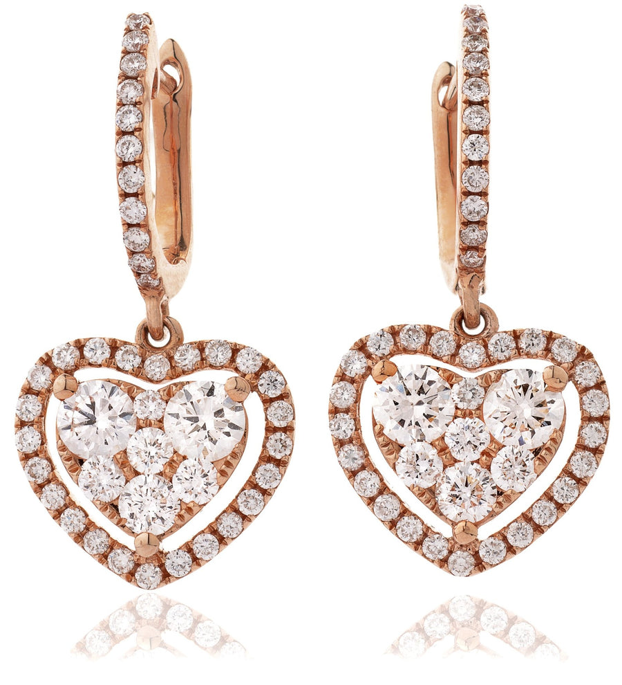 Diamond Drop Earrings 1.40ct F VS Quality in 18k Rose Gold - My Jewel World