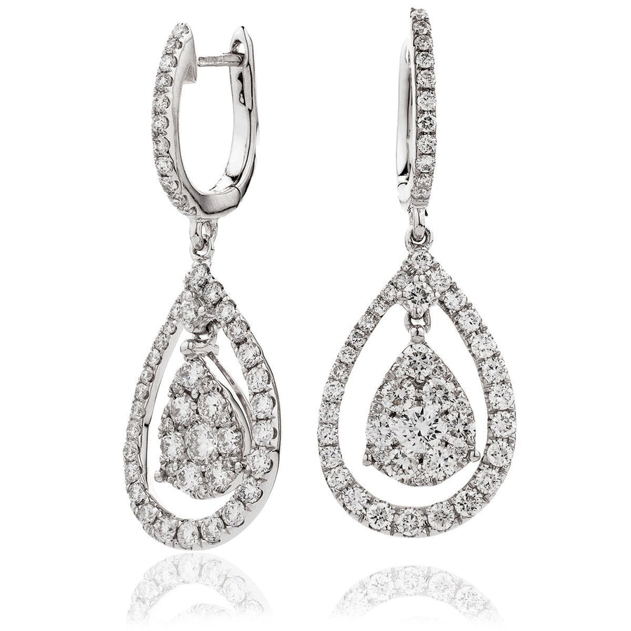 Diamond Drop Earrings 1.50ct F VS Quality in 18k White Gold - My Jewel World