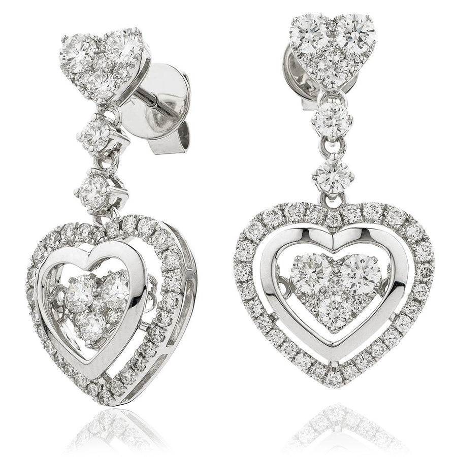 Diamond Drop Earrings 1.60ct F VS Quality in 18k White Gold - My Jewel World