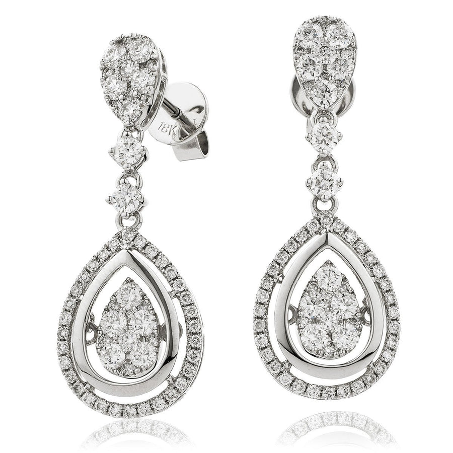 Diamond Drop Earrings 1.60ct F VS Quality in 18k White Gold - My Jewel World