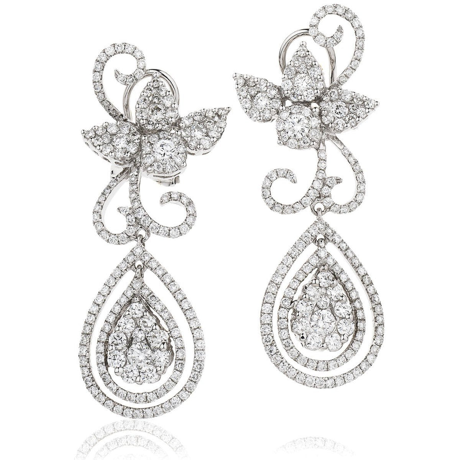 Diamond Drop Earrings 3.15ct F VS Quality in 18k White Gold - My Jewel World
