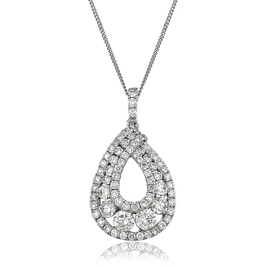 Diamond Drop Pendant Necklace 0.90ct F VS Quality in 18k White Gold - My Jewel World