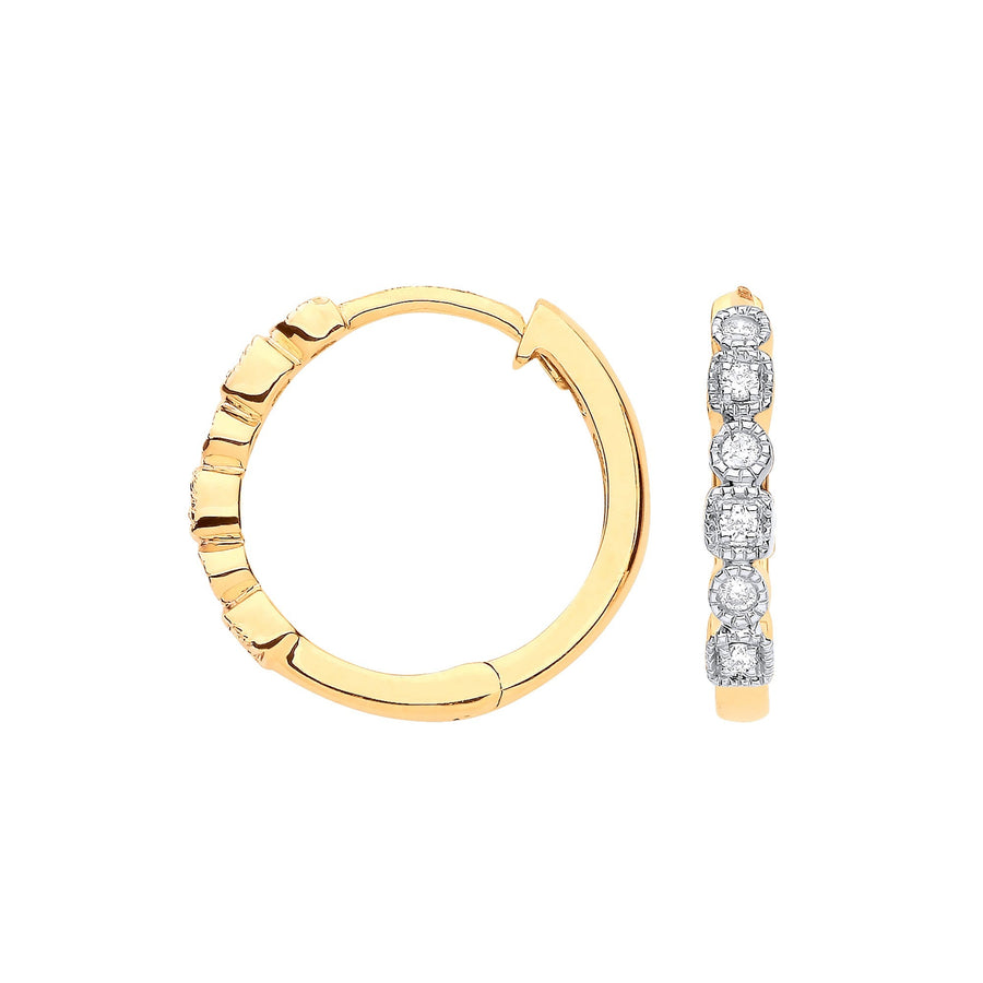 Diamond Earring Hoops 0.10ct H-SI Quality Set in 9K Yellow Gold - My Jewel World