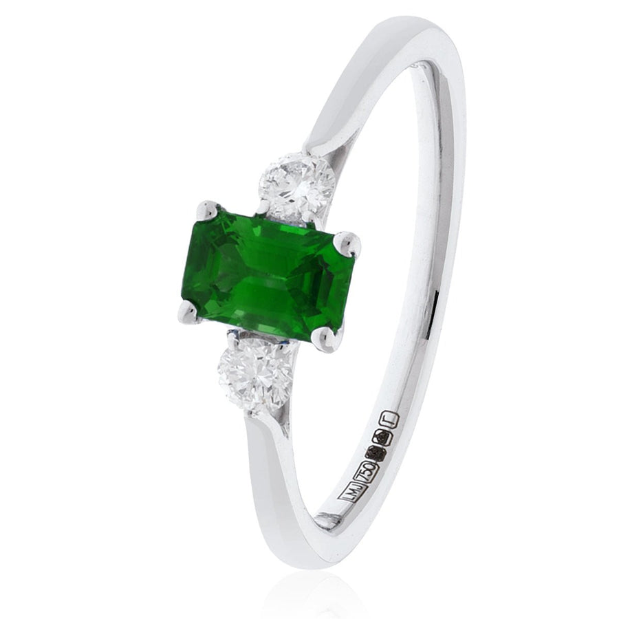 Diamond & Emerald 3 Stone Ring 1.15ct F-VS Quality in 18k White Gold - My Jewel World