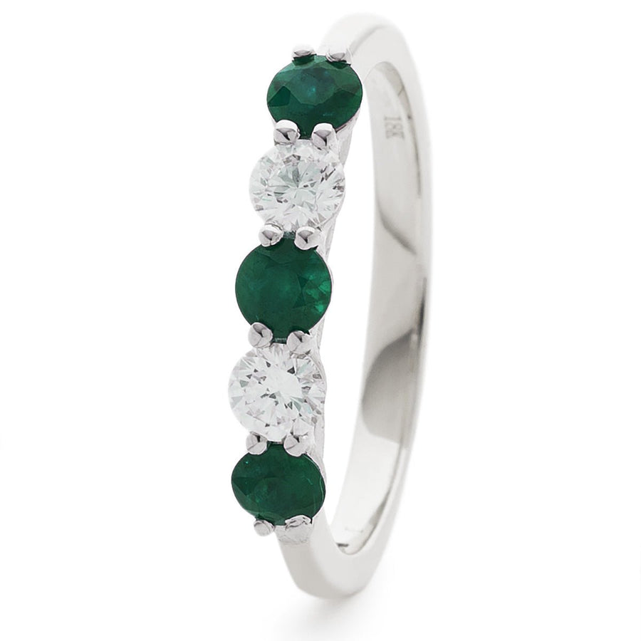 Diamond & Emerald 5 Stone Ring 0.75ct F-VS Quality in 18k White Gold - My Jewel World