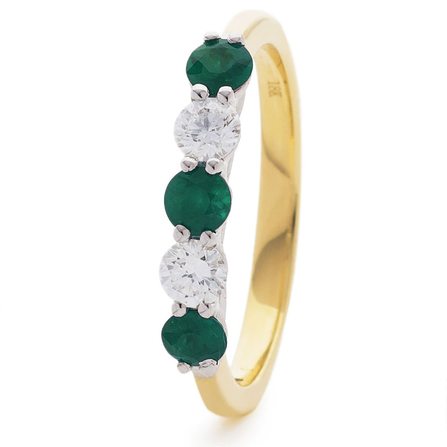 Diamond & Emerald 5 Stone Ring 0.75ct F-VS Quality in 18k Yellow Gold - My Jewel World