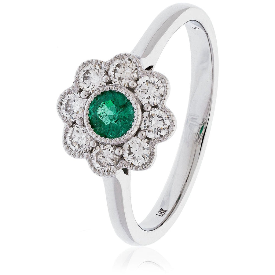 Diamond & Emerald Cluster Ring 0.65ct F-VS Quality in 18k White Gold - My Jewel World