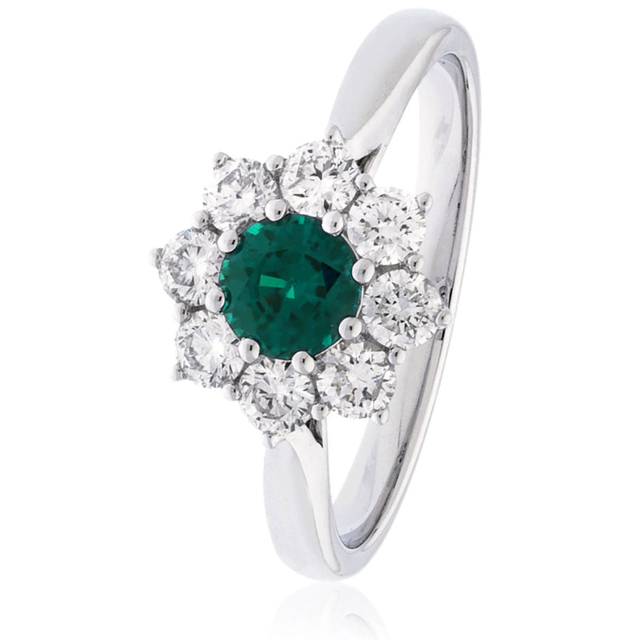 Diamond & Emerald Cluster Ring 1.10ct F-VS Quality in 18k White Gold - My Jewel World