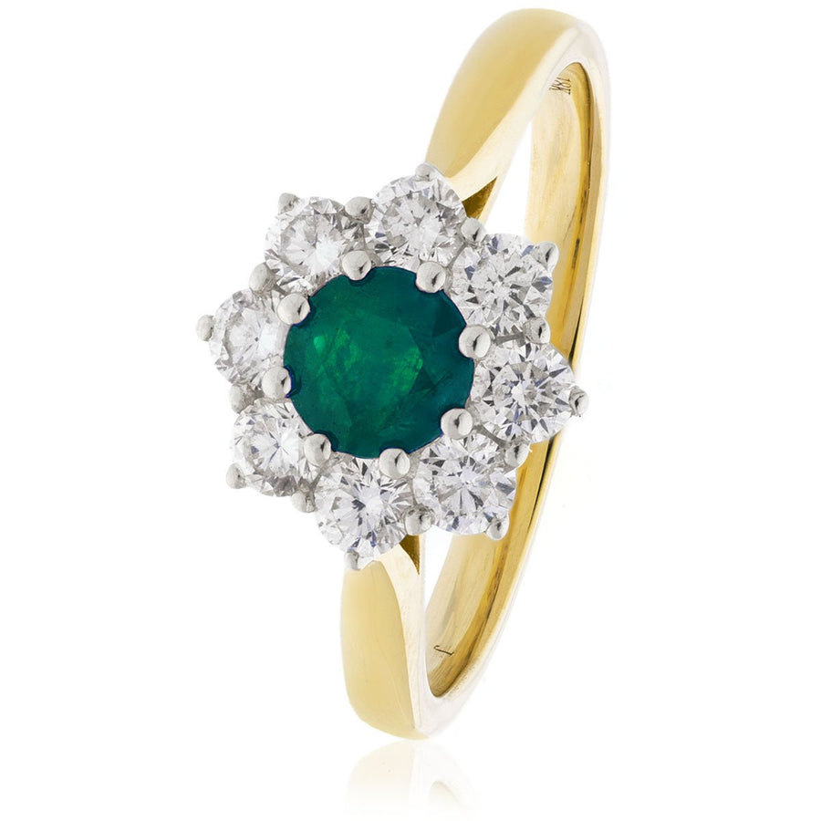 Diamond & Emerald Cluster Ring 1.30ct F-VS Quality in 18k Yellow Gold - My Jewel World
