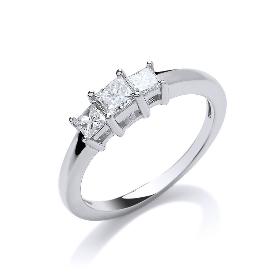 Diamond Engagement Ring 3 Stone 0.50ct H-SI Quality in 18K White Gold - My Jewel World