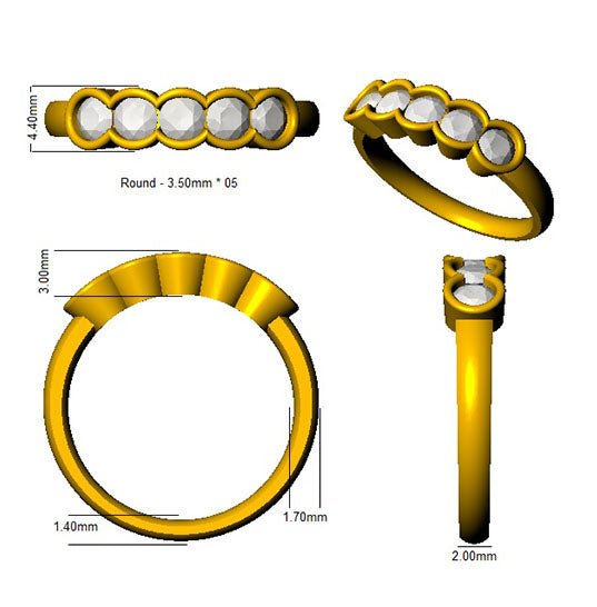 Diamond Eternity 5 Stone Ring 0.75ct F-VS Quality in 18k White Gold - My Jewel World