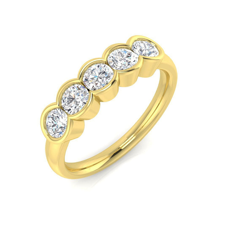 Diamond Eternity 5 Stone Ring 0.75ct F-VS Quality in 18k Yellow Gold - My Jewel World