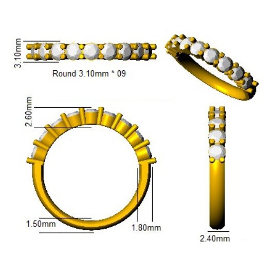 Diamond Eternity 9 Stone Ring 1.00ct F-VS Quality in 18k Yellow Gold - My Jewel World