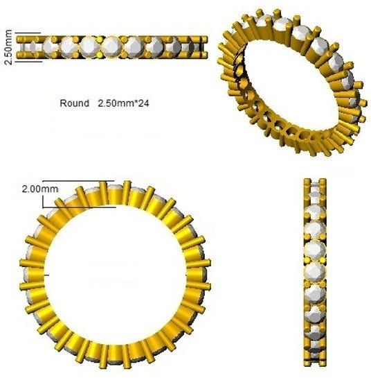 Diamond Eternity Ring 2.4mm 1.50ct F-VS Quality in 18k Yellow Gold - My Jewel World