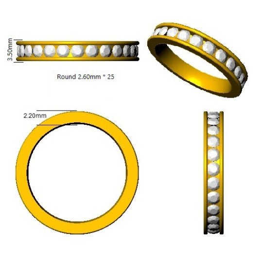 Diamond Eternity Ring 3.5mm 1.50ct F-VS Quality in 18k Yellow Gold - My Jewel World