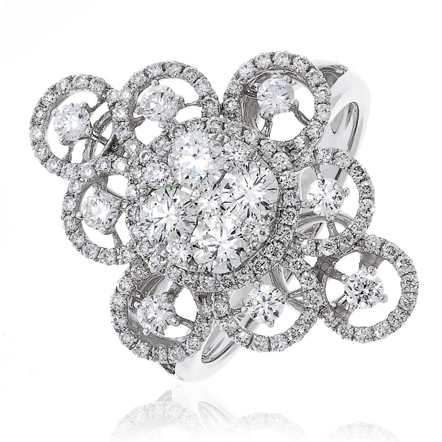 Diamond Fancy Cluster Ring 1.35ct F-VS Quality in 18k White Gold - My Jewel World