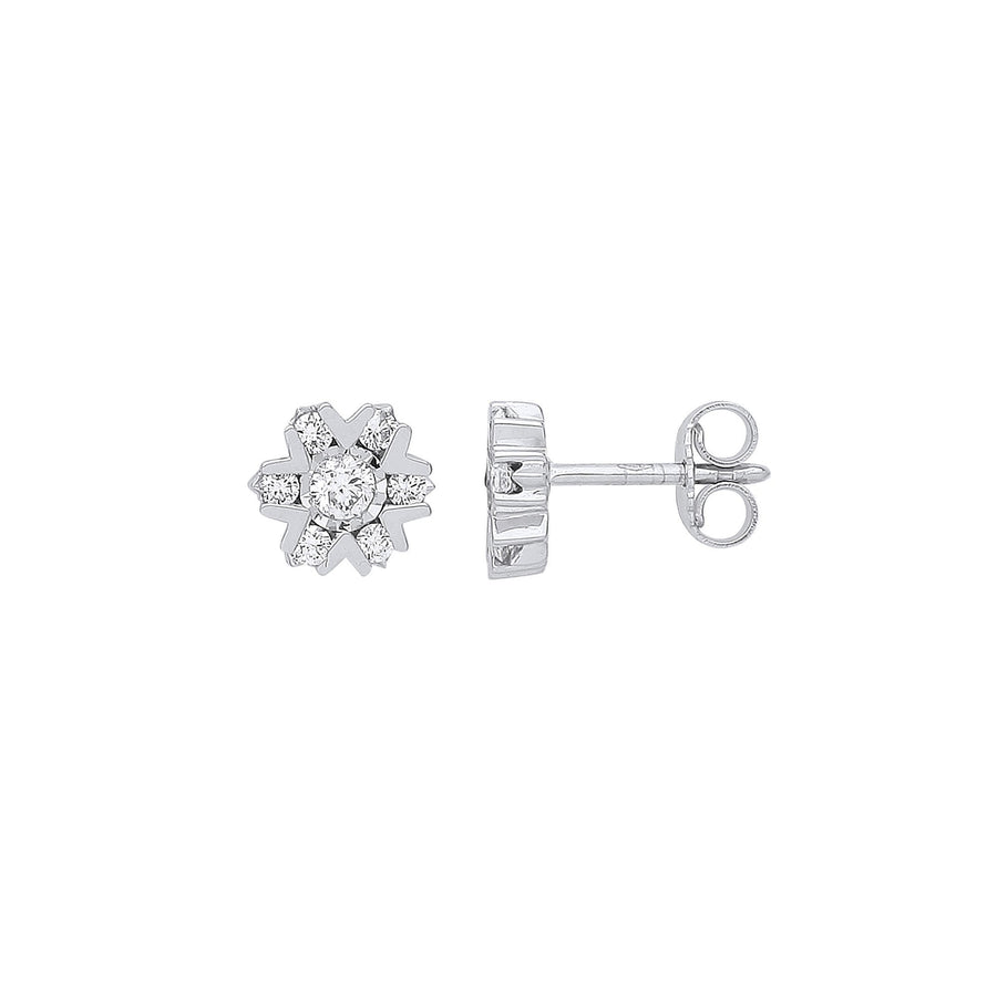 Diamond Fancy Cluster Stud Earrings 0.50ct H-SI Quality 9K White Gold - My Jewel World