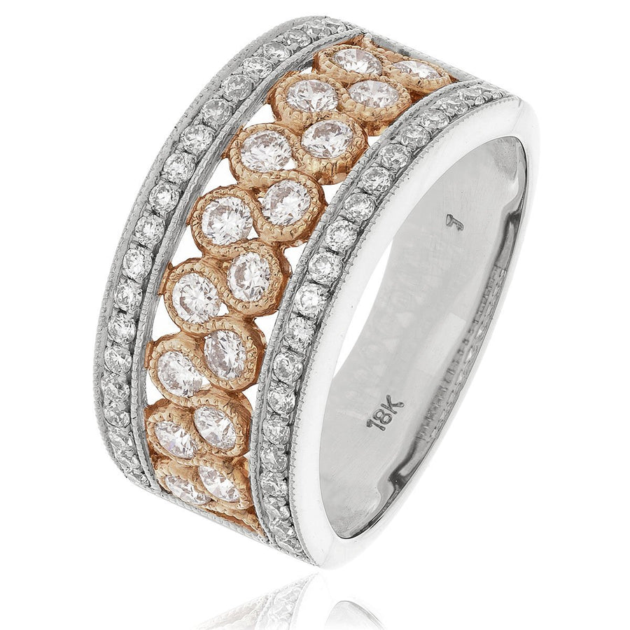 Diamond Fancy Dress Ring 9.7mm 1.00ct F-VS Quality in 18k 3 Tone Gold - My Jewel World