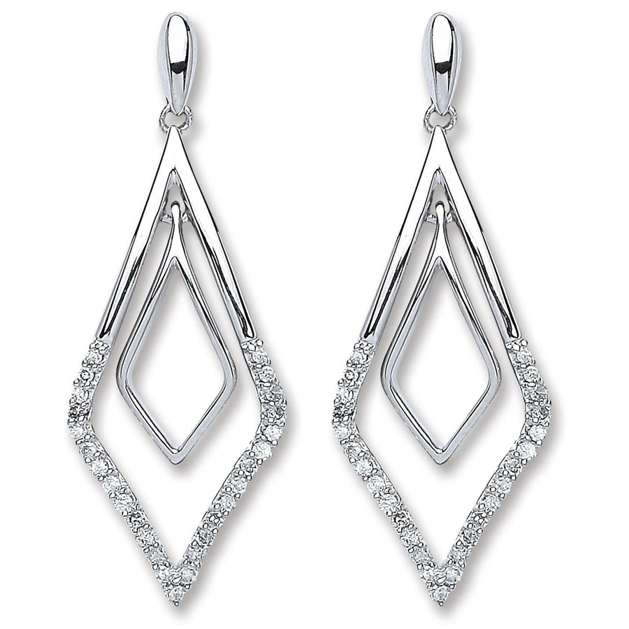 Diamond Fancy Drop Earrings 0.15ct H-SI Quality 9K Set in White Gold - My Jewel World